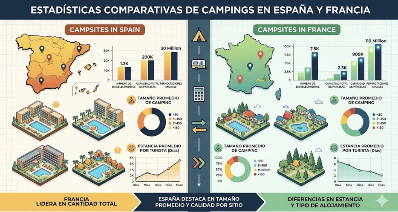 Campings en España vs. Francia: Un Análisis Estadístico de Dos Gigantes del Turismo al Aire Libre